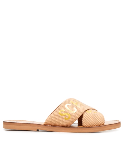 Sandália Feminina Rasteira De X Logo - Bege