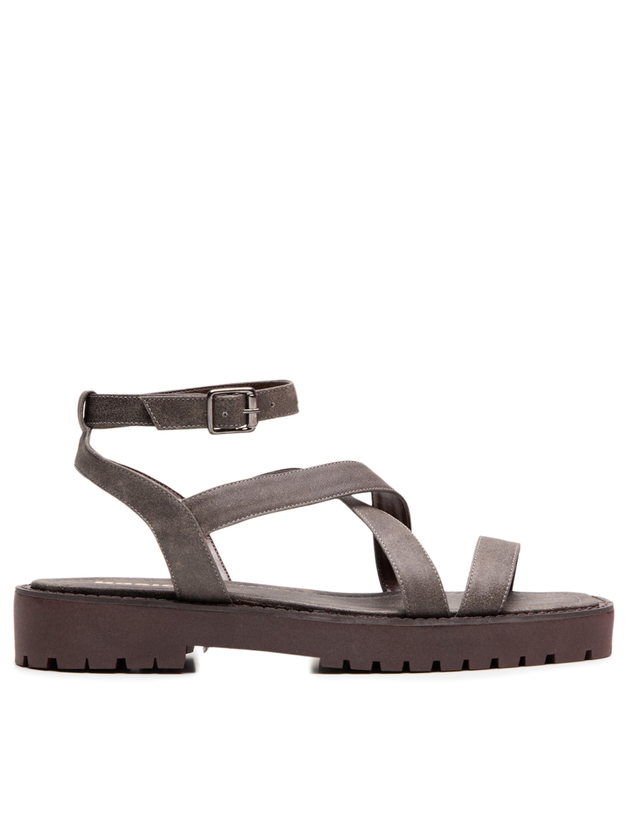 Sandália Feminina Rasteira em Couro - Cinza