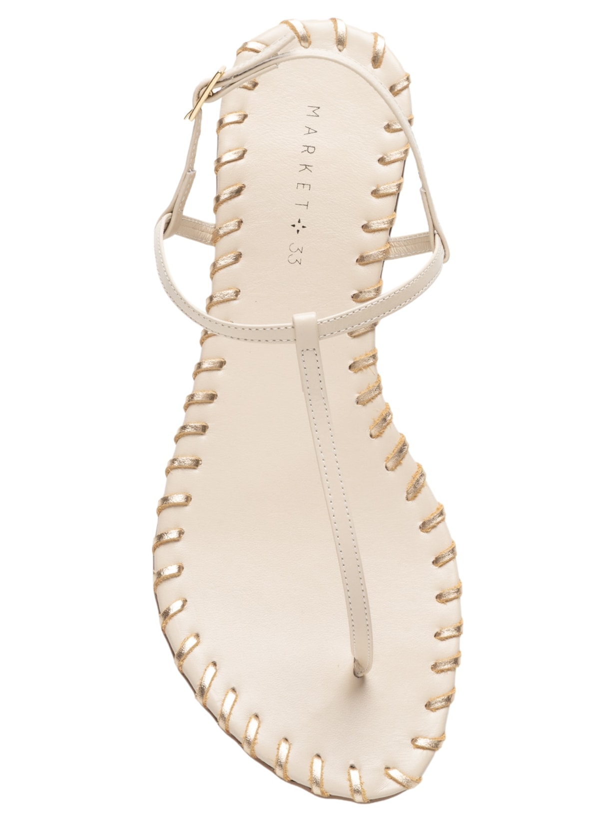 Sandália Feminina Rasteira Em Couro Com Detalhe Dourado Off White Market 33