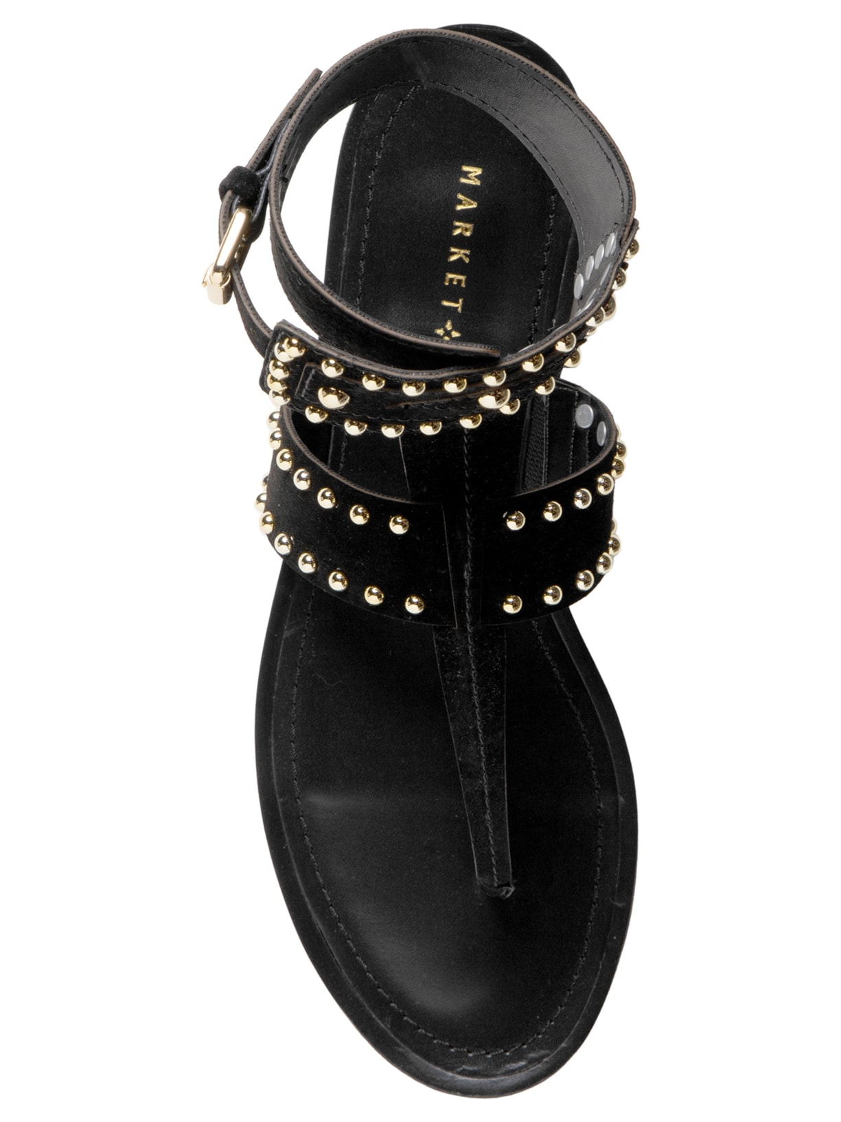 Sandália Feminina Rasteira Em Couro Com Tachas Preto Market 33