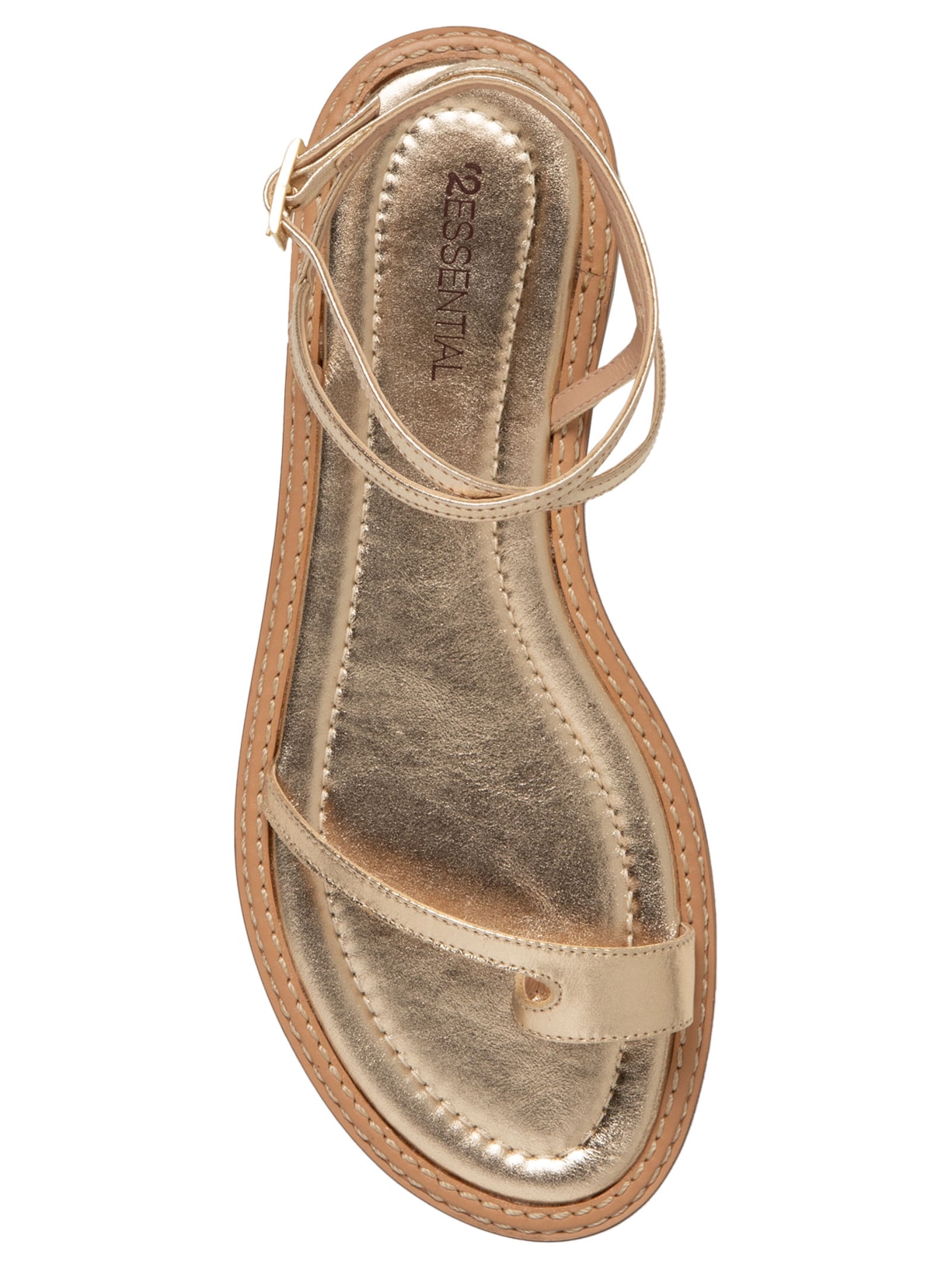 Sandália Feminina Rasteira Em Couro Dourado '2Essential