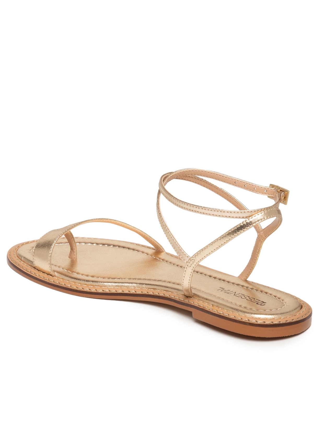 Sandália Feminina Rasteira Em Couro Dourado '2Essential