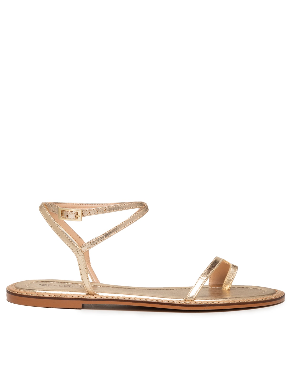 Sandália Feminina Rasteira Em Couro Dourado '2Essential