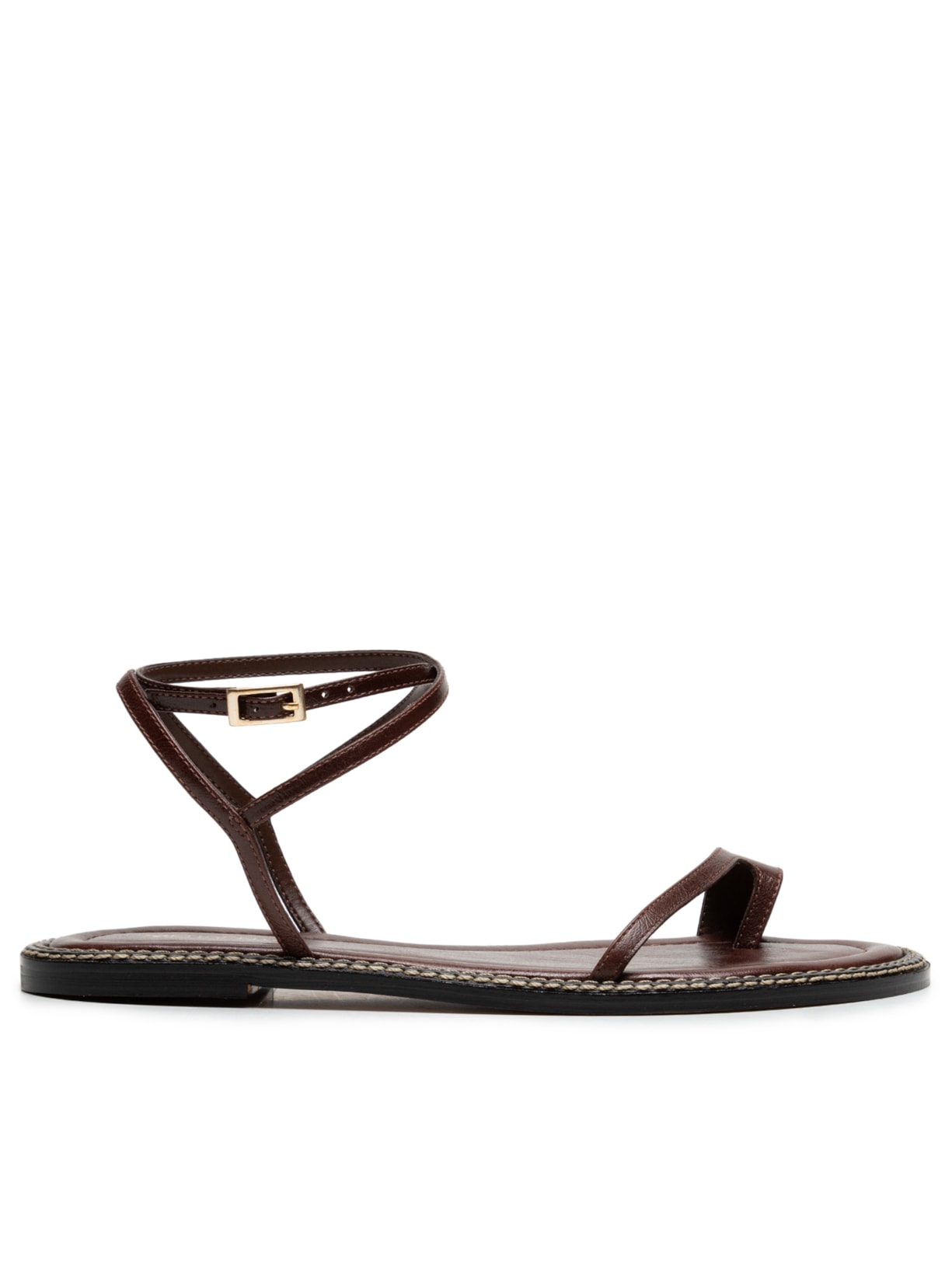 Sandália Feminina Rasteira Em Couro - Marrom