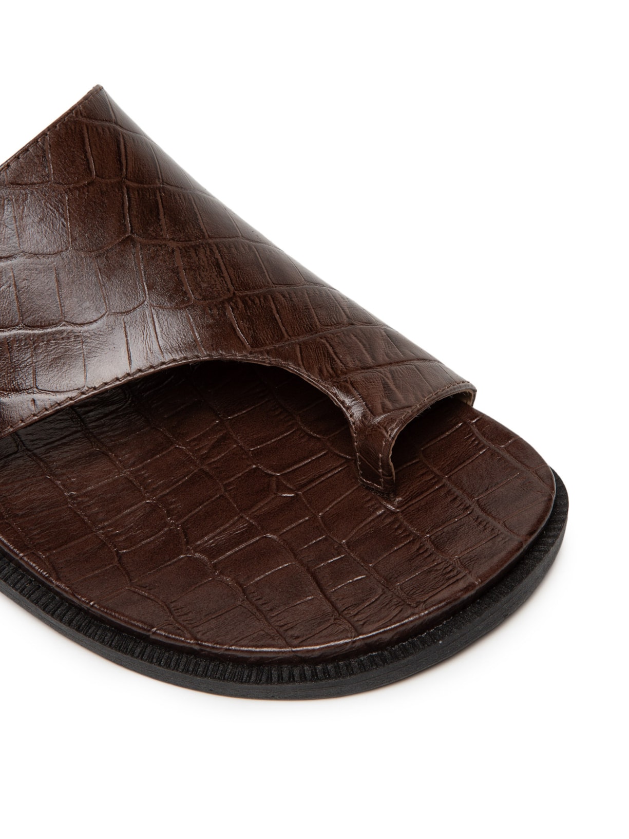 Sandália Feminina Rasteira Em Couro Marrom Basiq