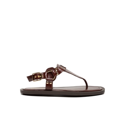 Sandália Feminina Rasteira Em Couro - Marrom