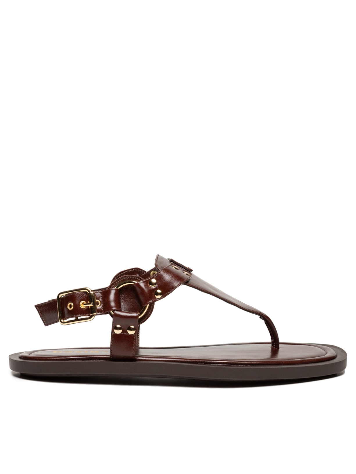 Sandália Feminina Rasteira Em Couro - Marrom