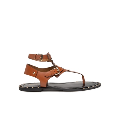 Sandália Feminina Rasteira Em Couro - Marrom