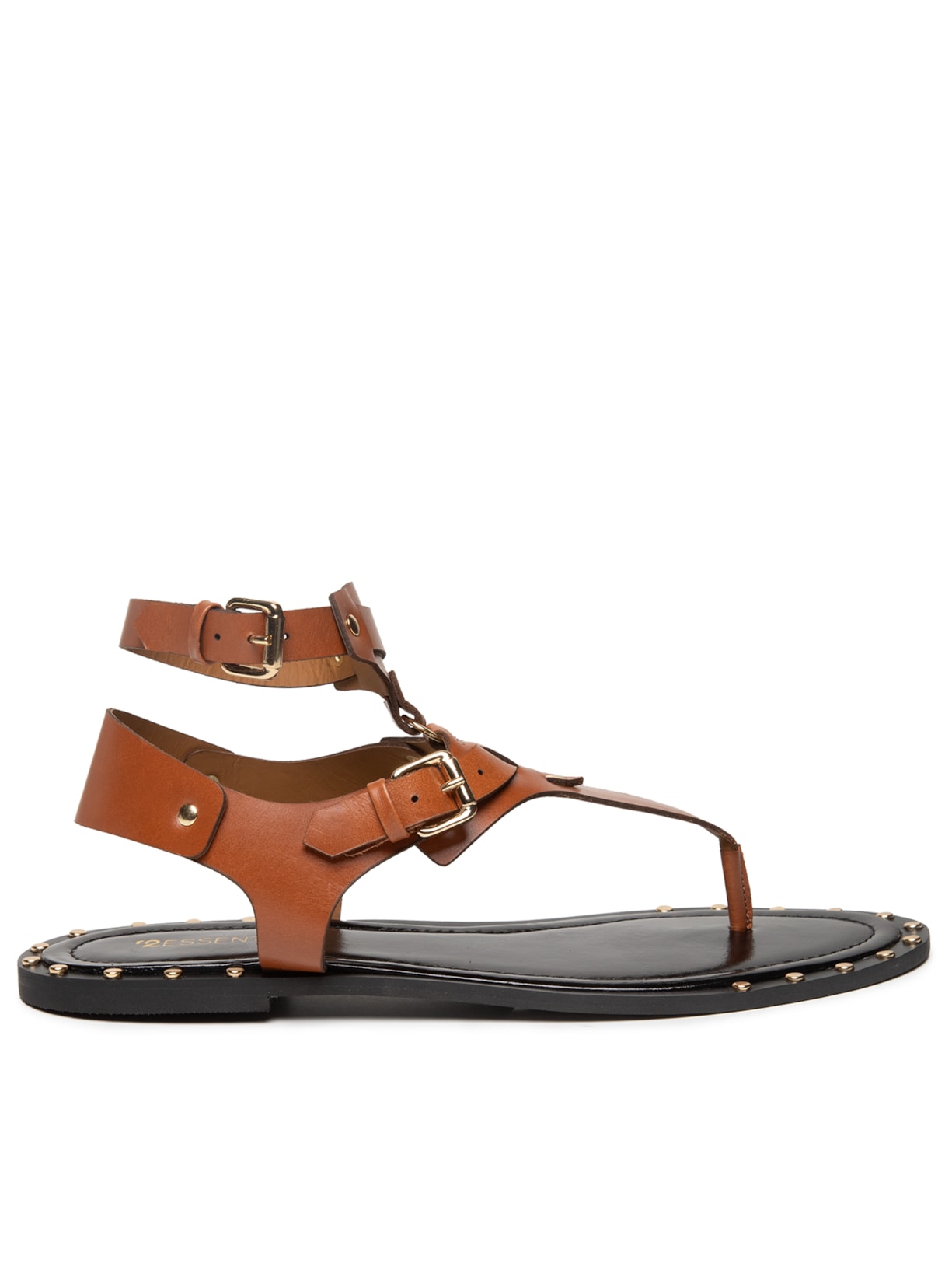 Sandália Feminina Rasteira Em Couro - Marrom