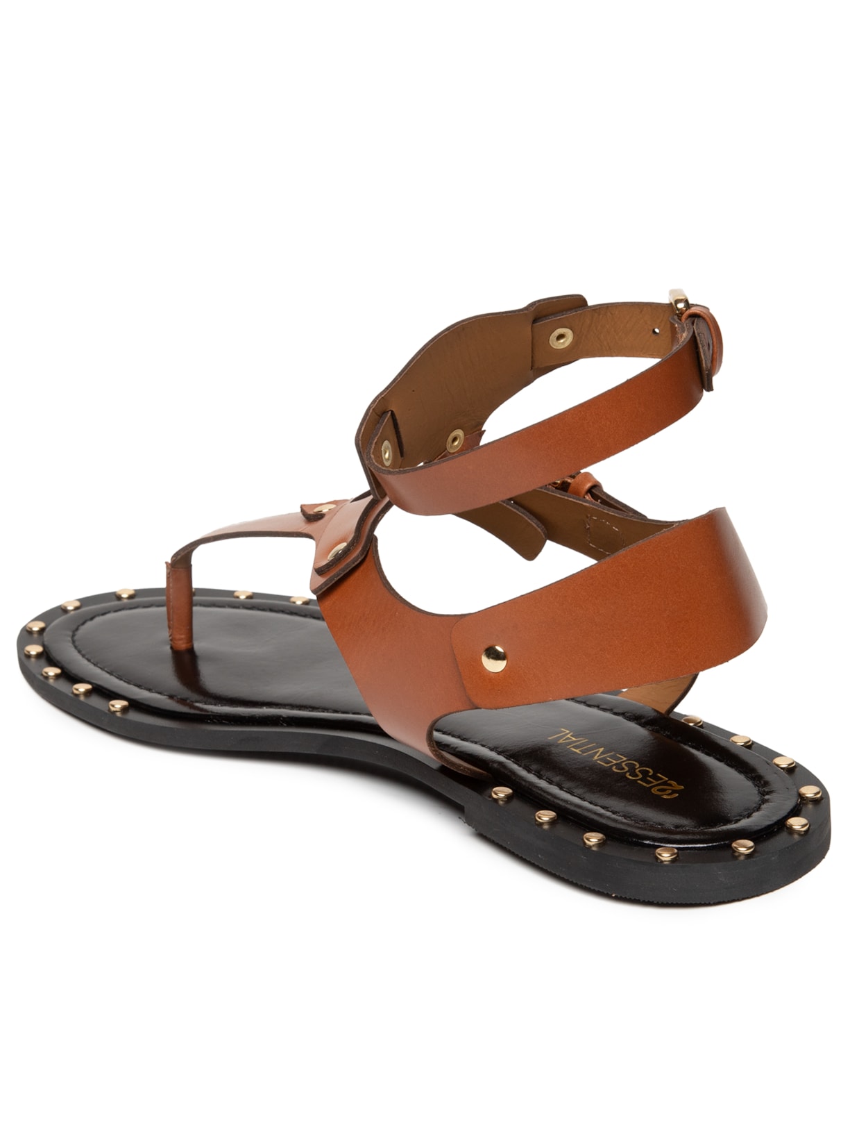 Sandália Feminina Rasteira Em Couro Marrom '2Essential