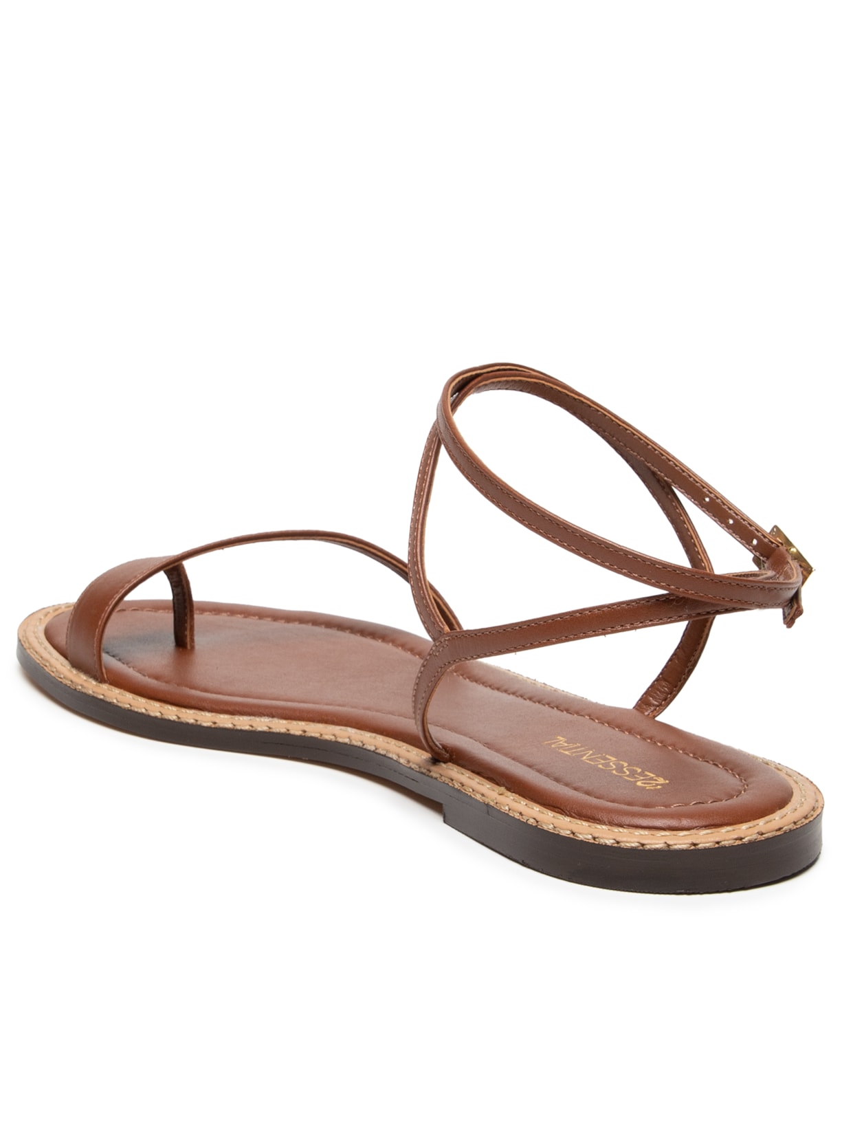 Sandália Feminina Rasteira Em Couro Marrom '2Essential