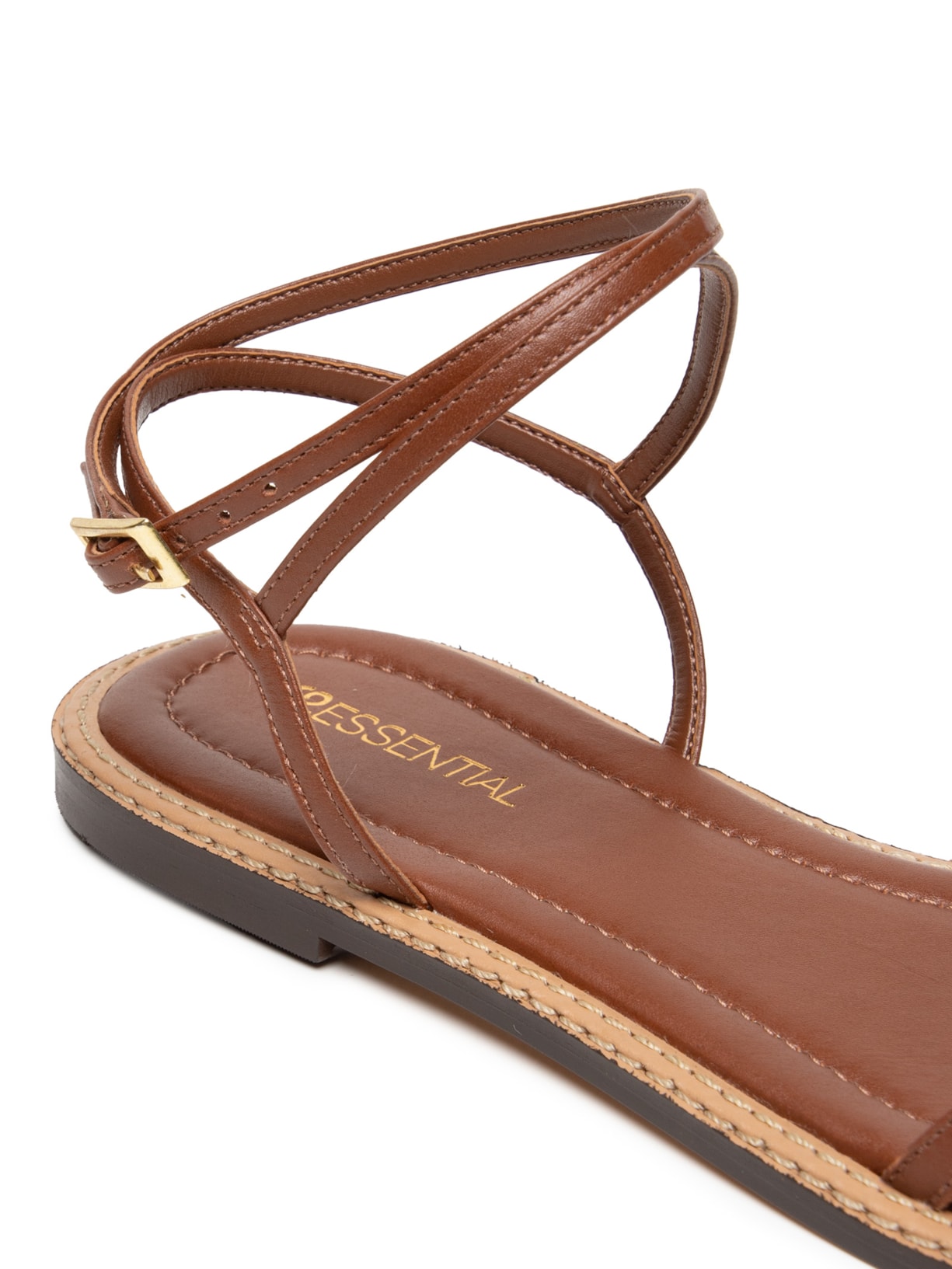 Sandália Feminina Rasteira Em Couro Marrom '2Essential