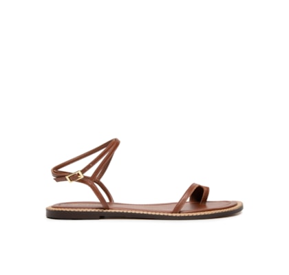 Sandália Feminina Rasteira Em Couro - Marrom