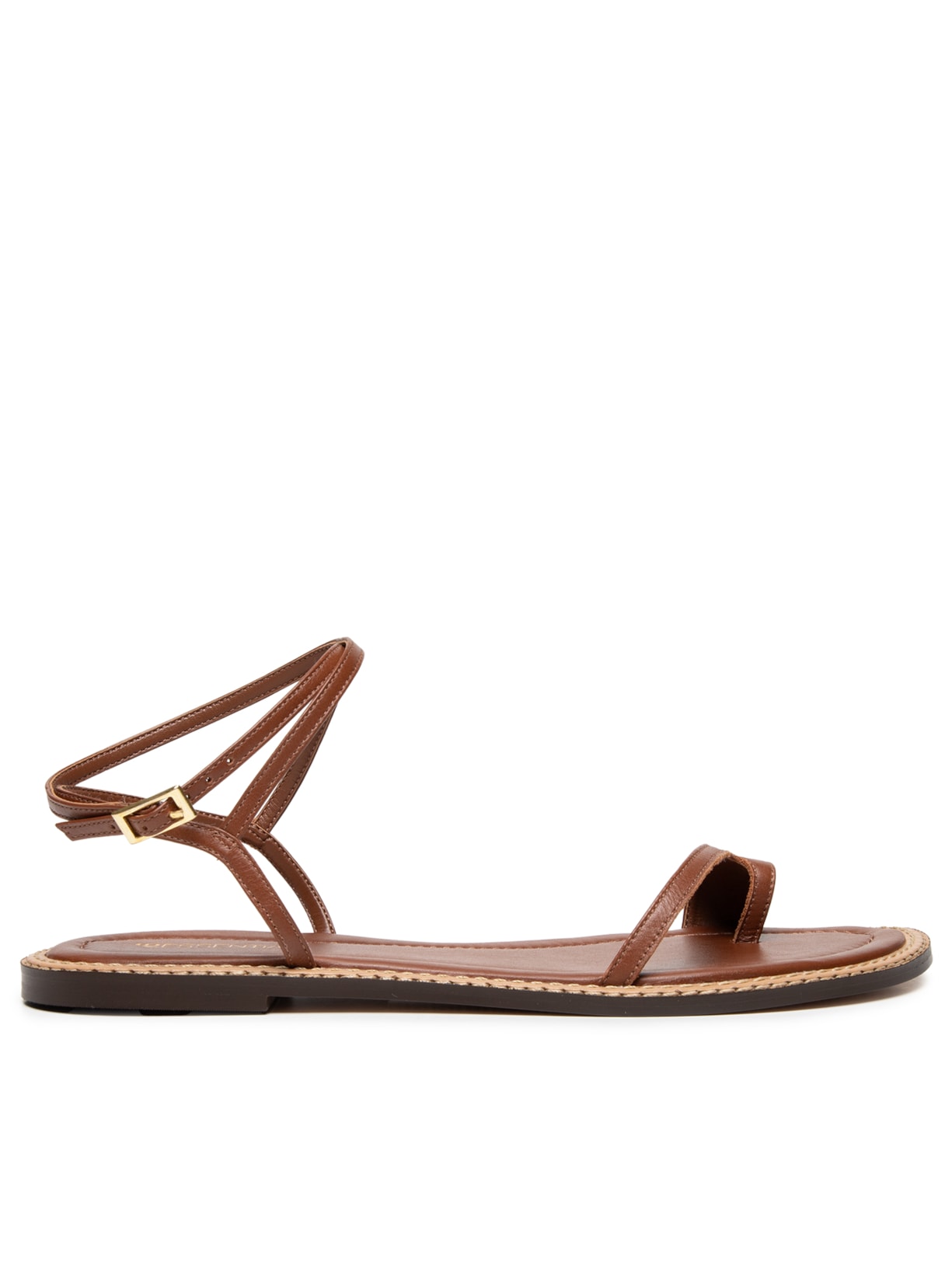 Sandália Feminina Rasteira Em Couro - Marrom