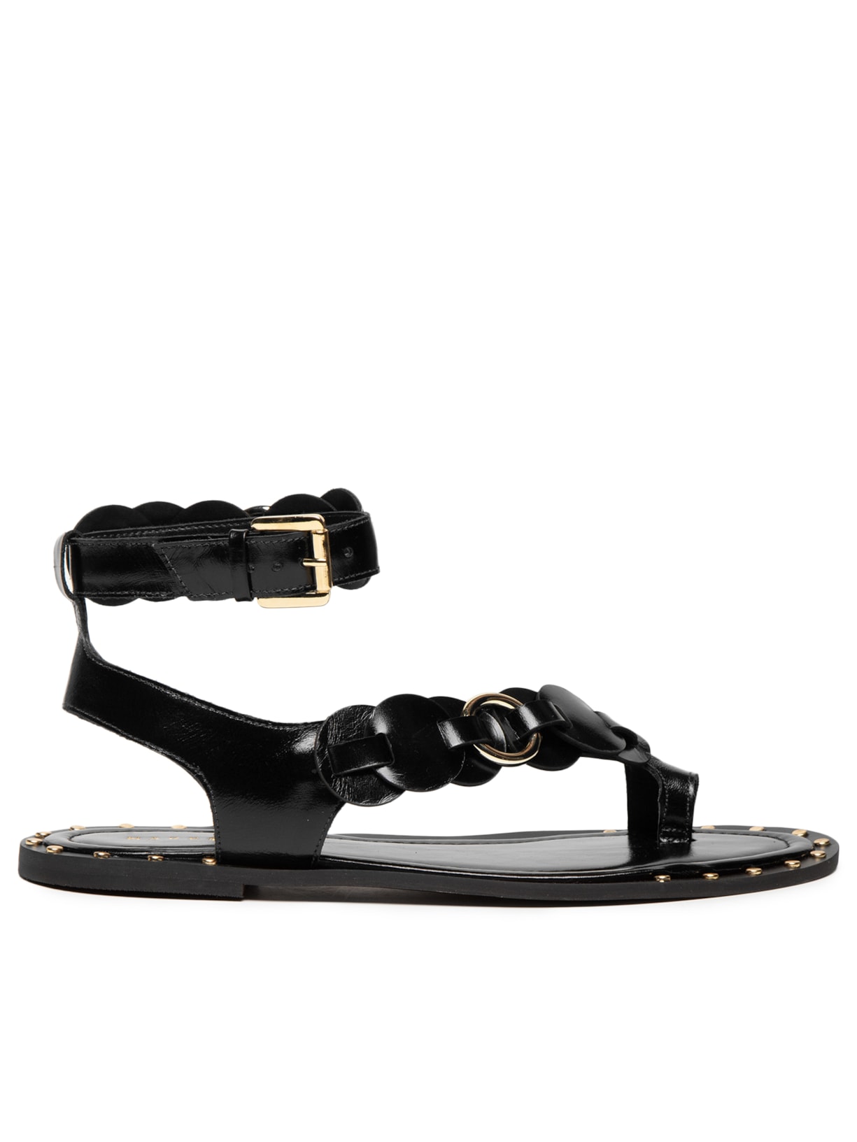 Sandália Feminina Rasteira Em Couro - Preto