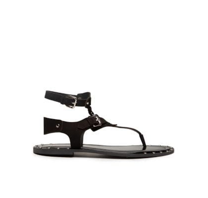 Sandália Feminina Rasteira Em Couro - Preto