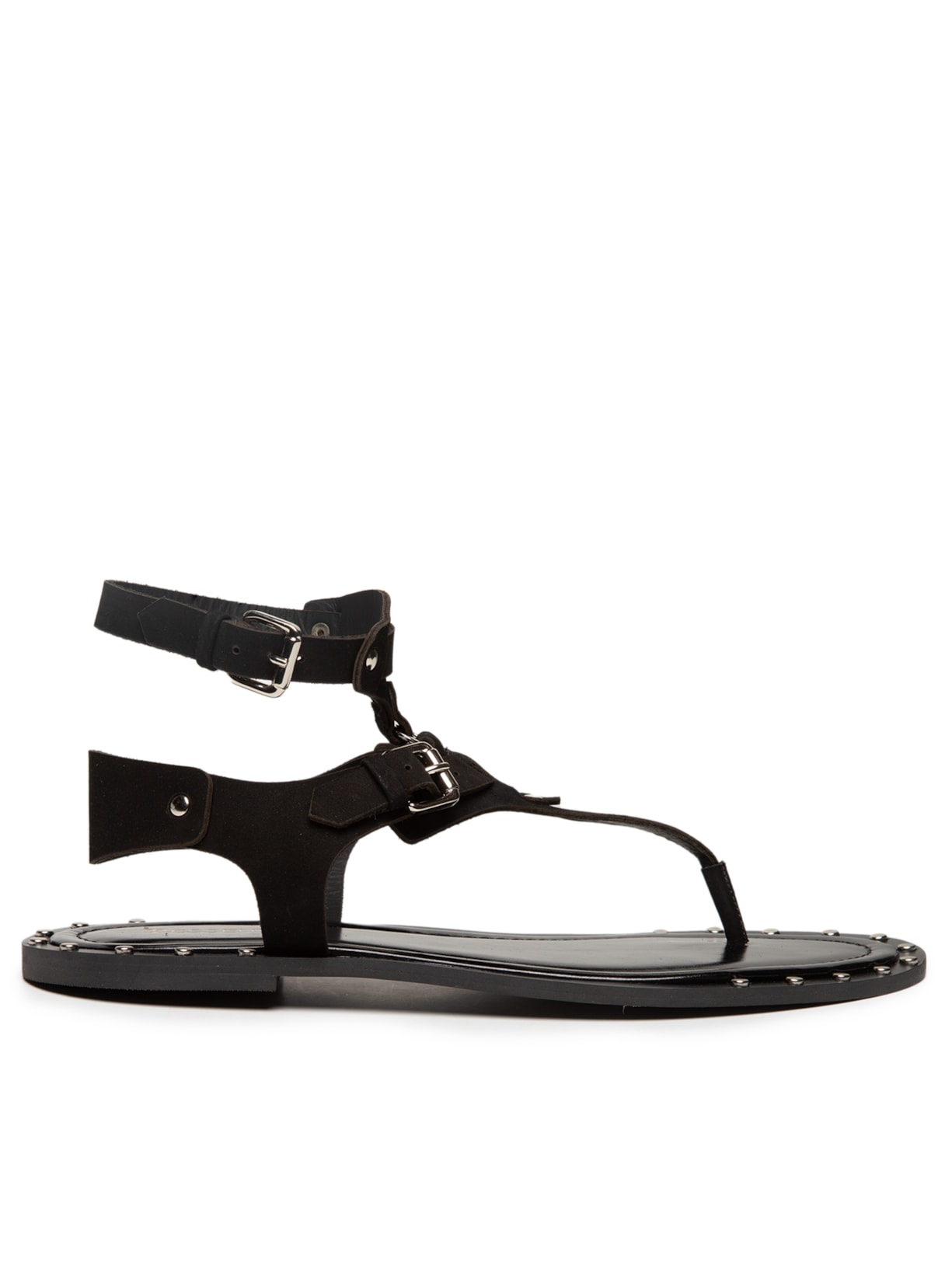 Sandália Feminina Rasteira Em Couro - Preto