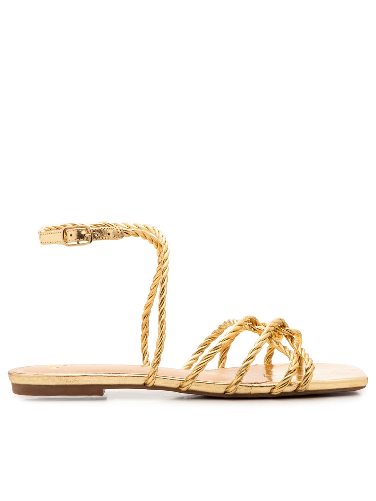 Sandália Feminina Rasteira Em Couro Tiras - Dourado
