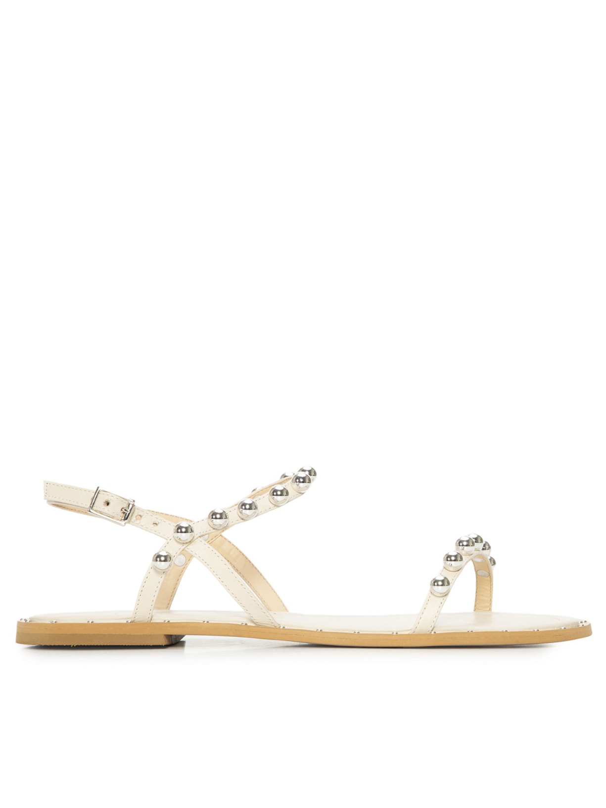 Sandália Feminina Rasteira Em Couro Tiras - Off White