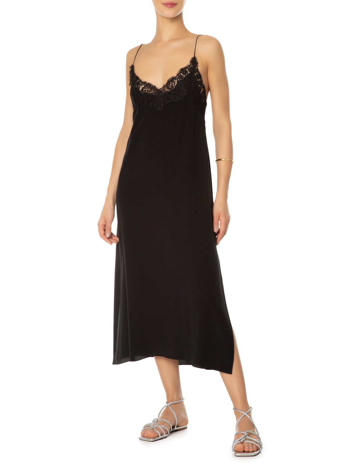 Sandália Feminina Rasteira Em Couro Tiras Prata '2Essential