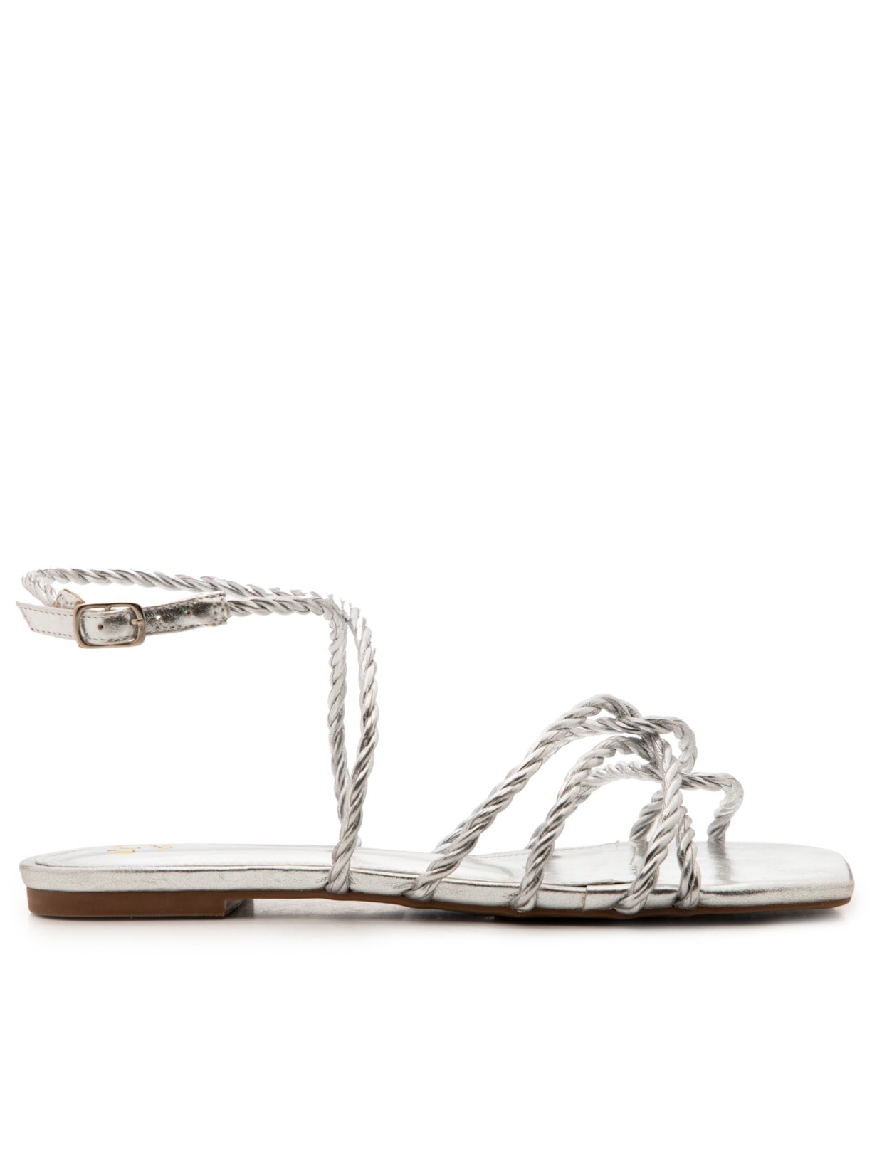 Sandália Feminina Rasteira Em Couro Tiras - Prata