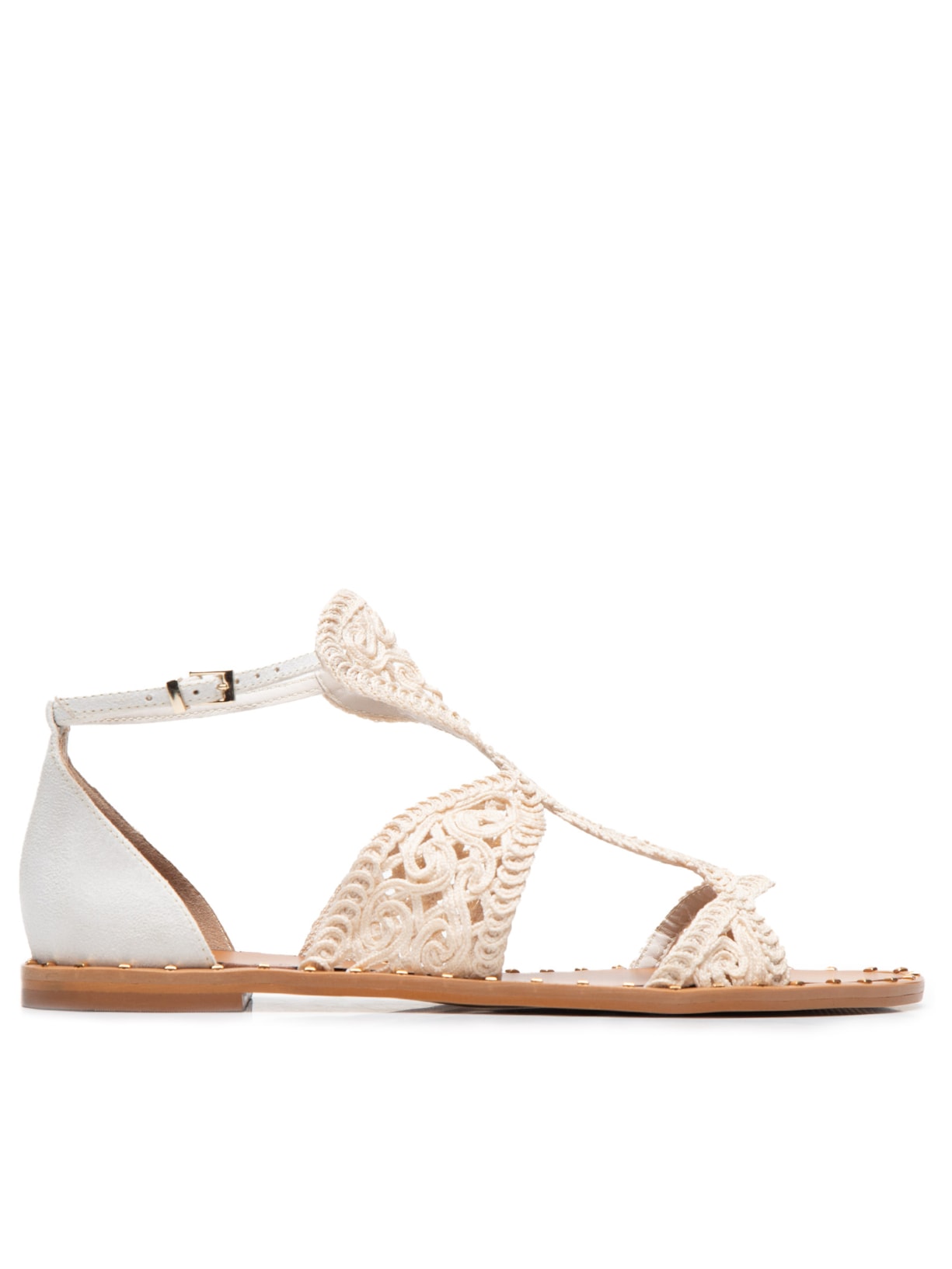 Sandália Feminina Rasteira Em Macramê - Off White