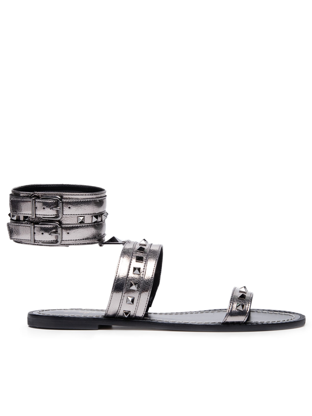 Sandália Feminina Rasteira Fecho Tornozelo Chumbo - Prata