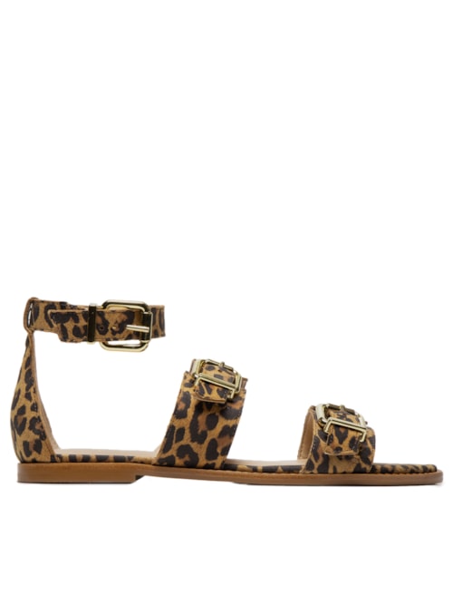 Sandália Feminina Rasteira Fivelas - Animal Print