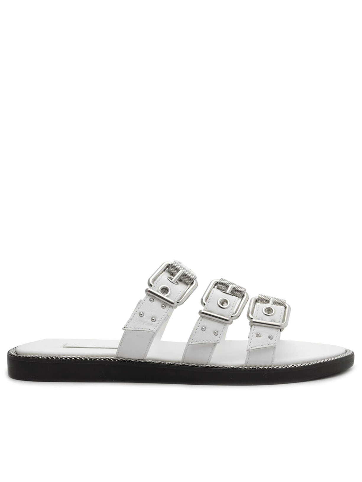 Sandália Feminina Rasteira Fivelas Couro - Branco