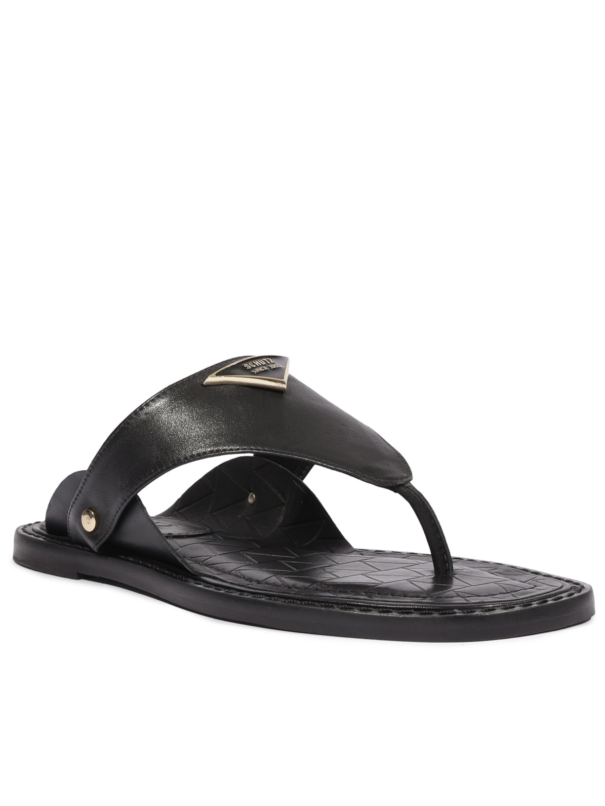 Sandália Feminina Rasteira Flat Shield Couro Preto Schutz