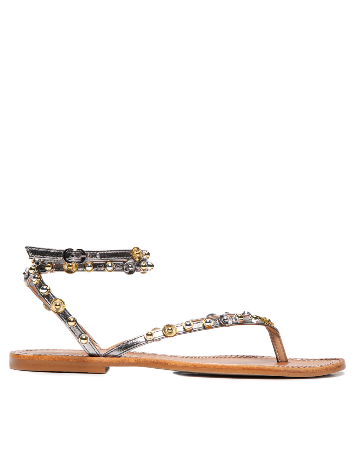 Sandália Feminina Rasteira Gladiadora Enfeite Esfera - Prata