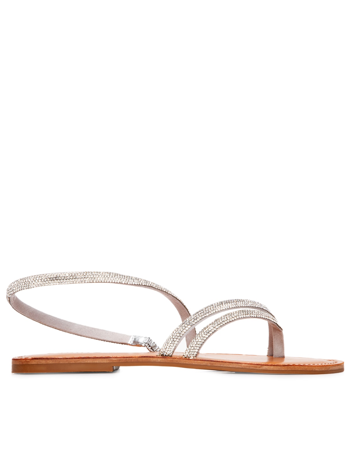 Sandália Feminina Rasteira Julia Tiras Pedraria - Prata