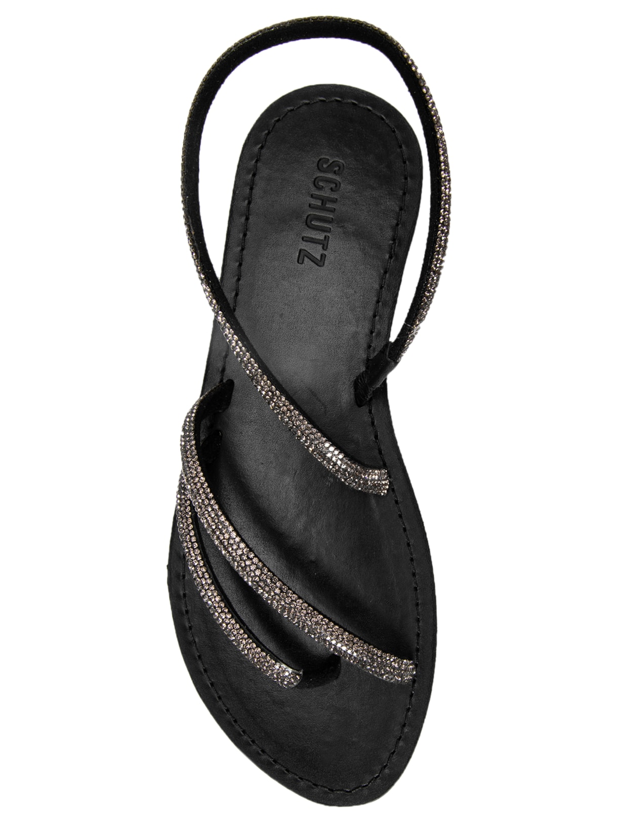 Sandália Feminina Rasteira Julia Tiras Pedraria Preto Schutz