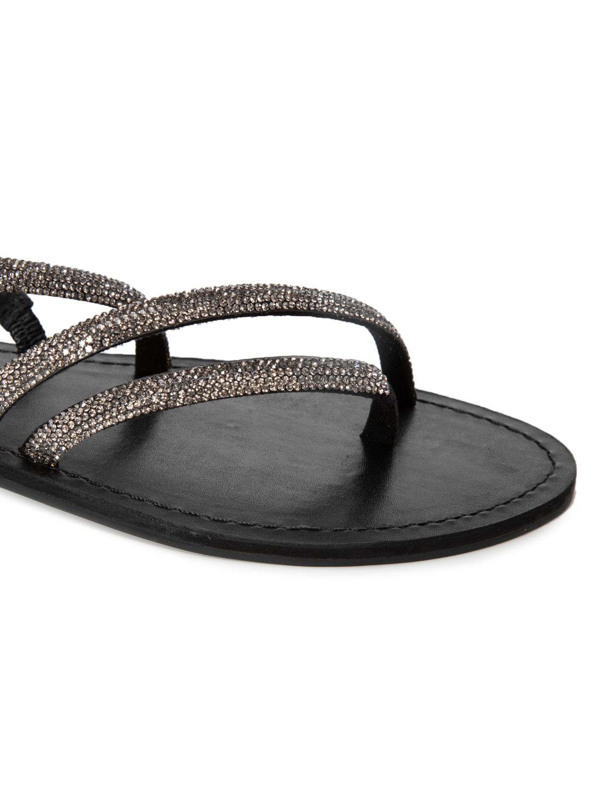 Sandália Feminina Rasteira Julia Tiras Pedraria Preto Schutz