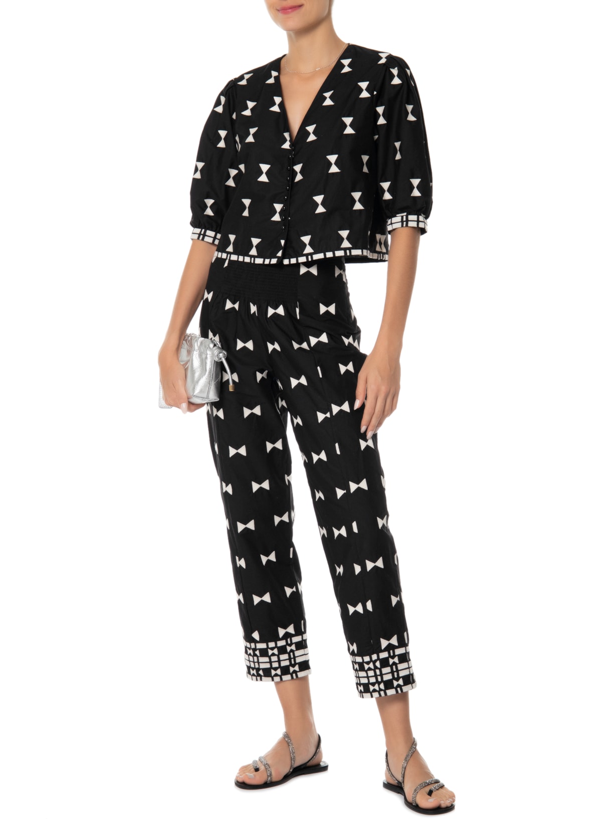 Sandália Feminina Rasteira Julia Tiras Pedraria Preto Schutz