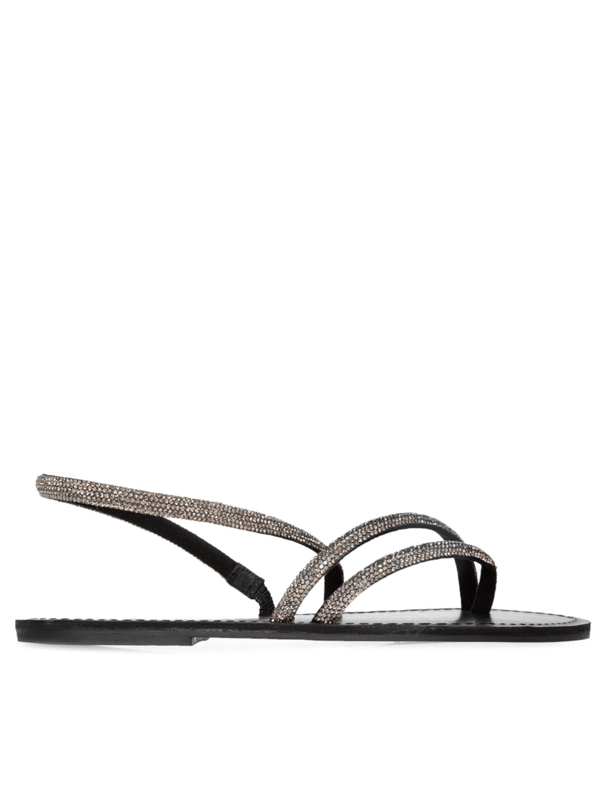 Sandália Feminina Rasteira Julia Tiras Pedraria Preto Schutz