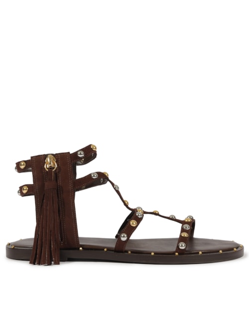 Sandália Feminina Rasteira Kanya Flat Couro - Marrom