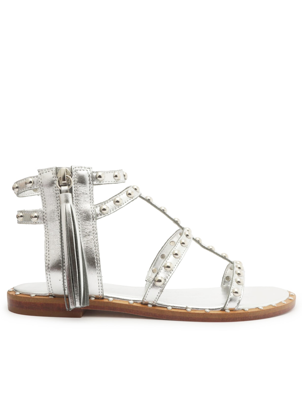 Sandália Feminina Rasteira Kanya Gladiadora Couro Tachas - Prata