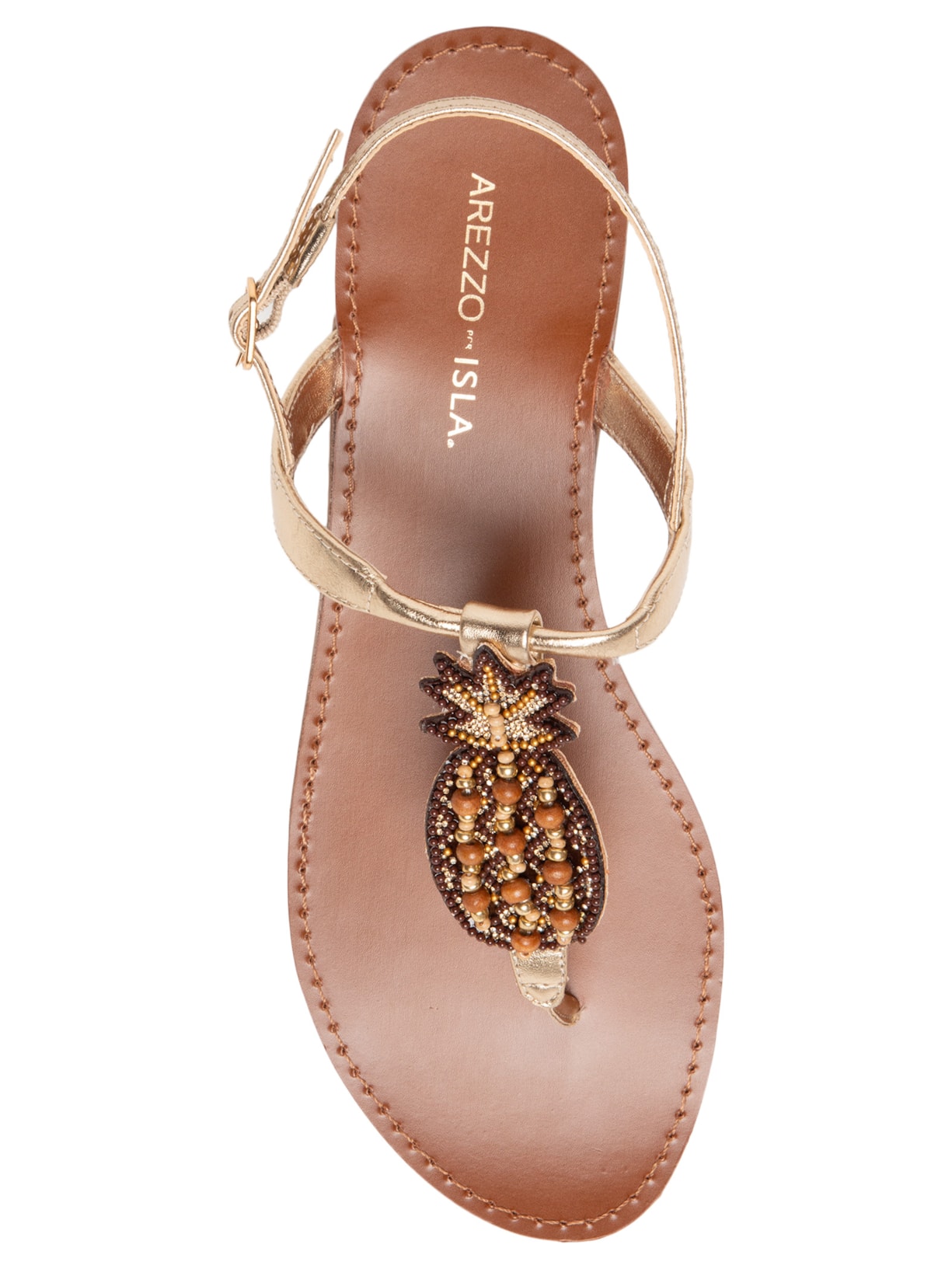 Sandália Feminina Rasteira Leather Metal Dourado Arezzo + Isla