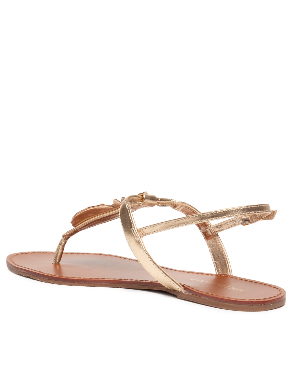 Sandália Feminina Rasteira Leather Metal Dourado Arezzo + Isla