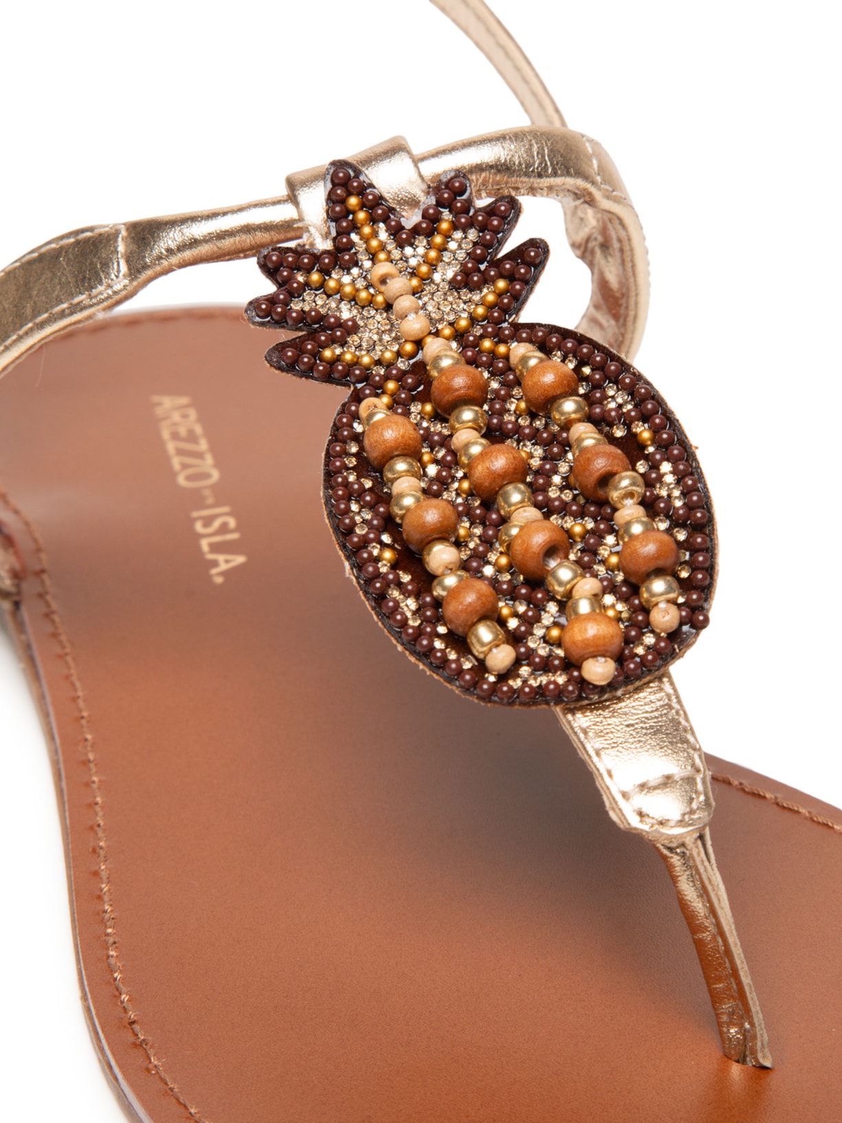 Sandália Feminina Rasteira Leather Metal Dourado Arezzo + Isla