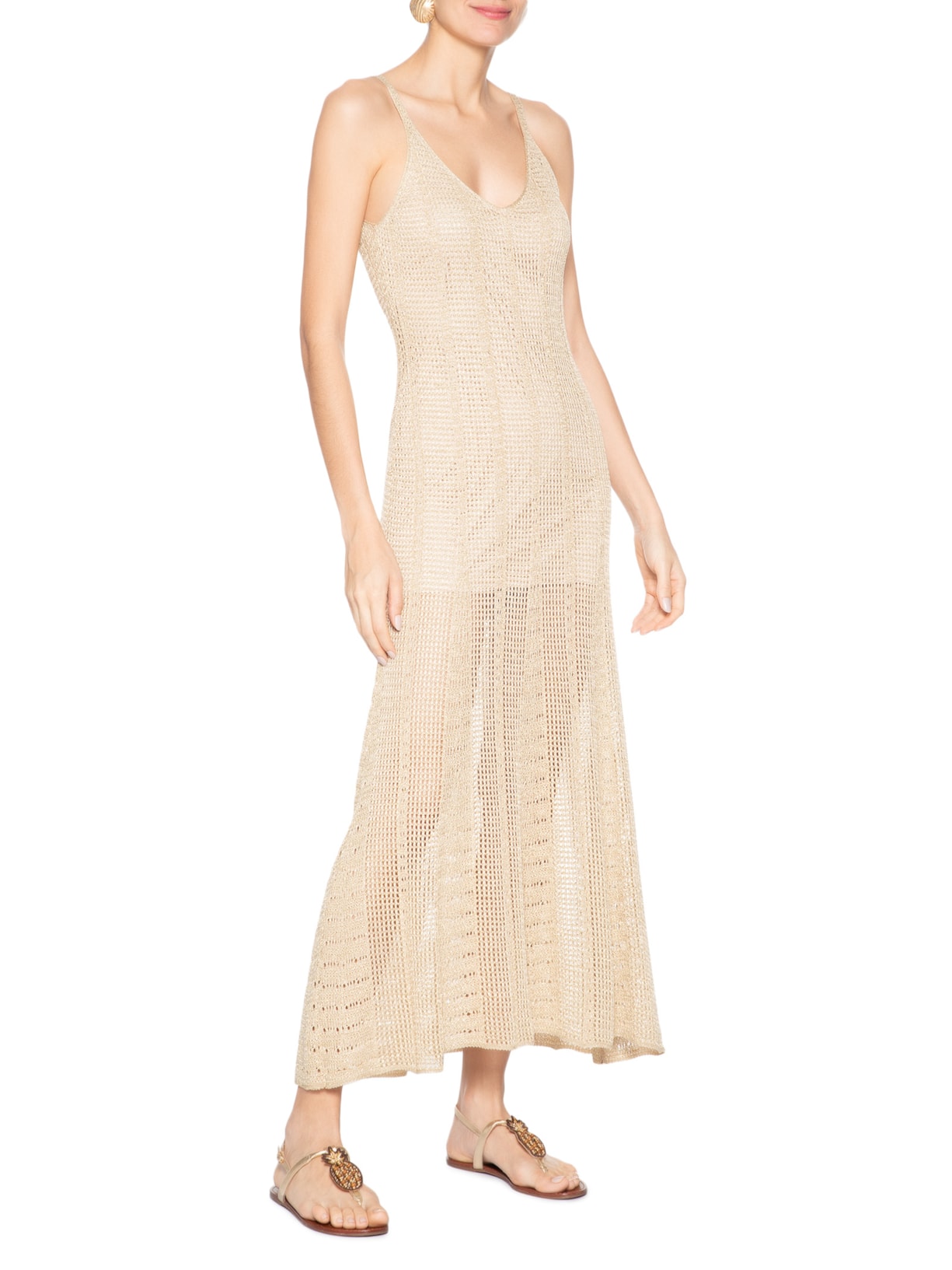 Sandália Feminina Rasteira Leather Metal Dourado Arezzo + Isla