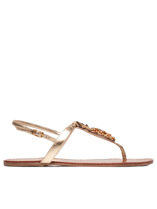Sandália Feminina Rasteira Leather Metal - Dourado