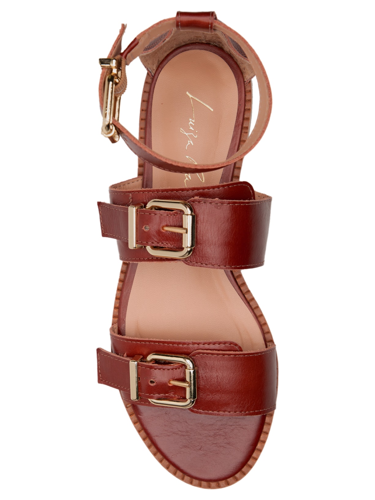 Sandália Feminina Rasteira Leather Mogno Marrom Luiza Barcelos