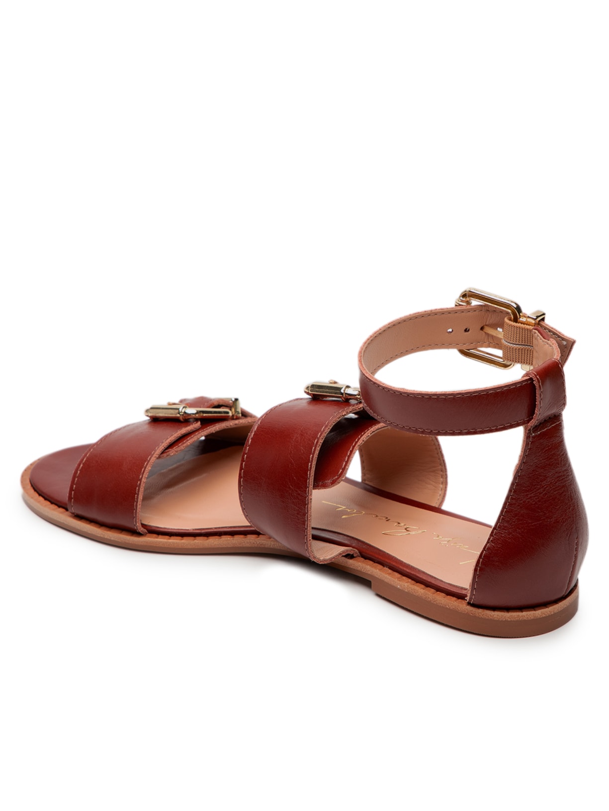 Sandália Feminina Rasteira Leather Mogno Marrom Luiza Barcelos