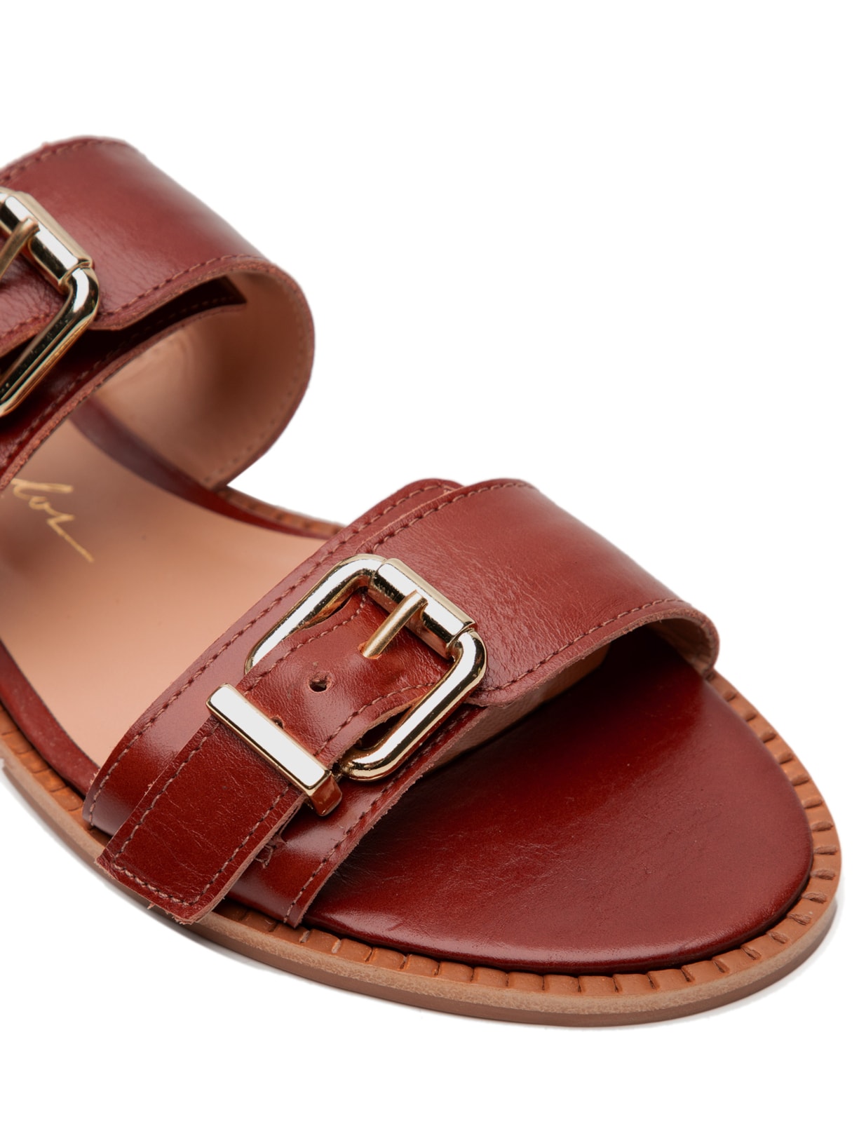 Sandália Feminina Rasteira Leather Mogno Marrom Luiza Barcelos