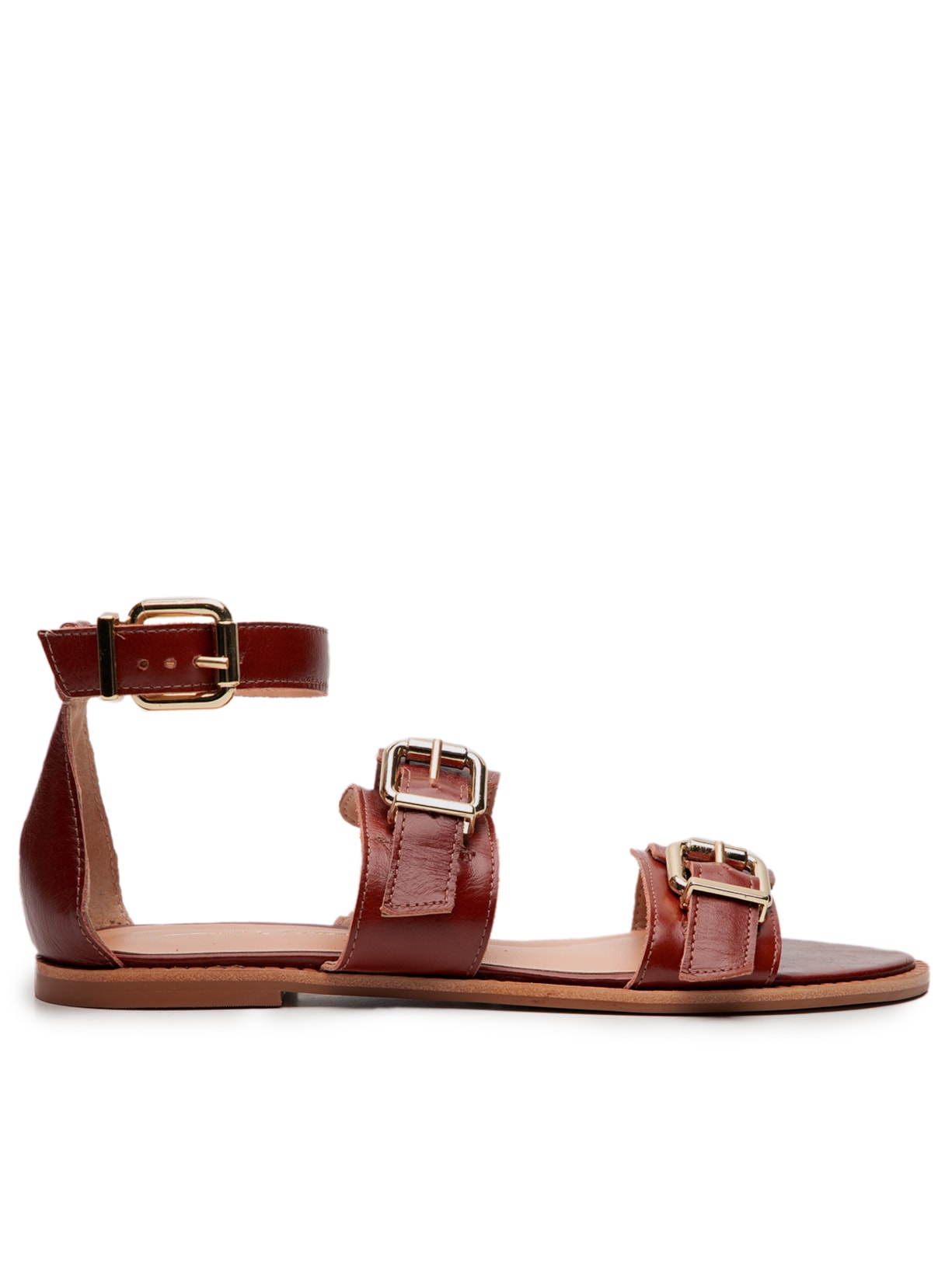 Sandália Feminina Rasteira Leather Mogno - Marrom