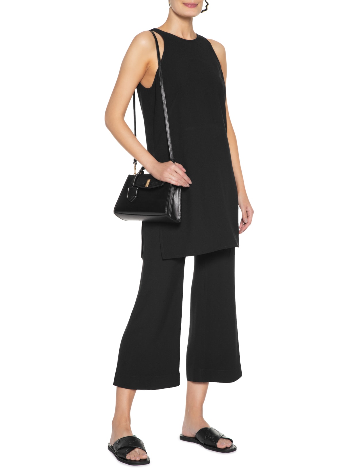 Sandália Feminina Rasteira Logo Preto Schutz