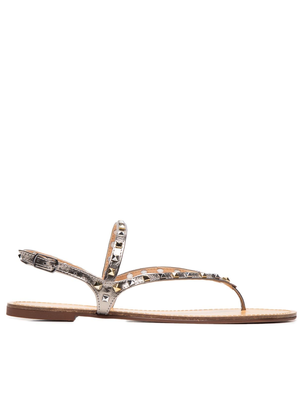 Sandália Feminina Rasteira Metalcolor Enfeites - Prata