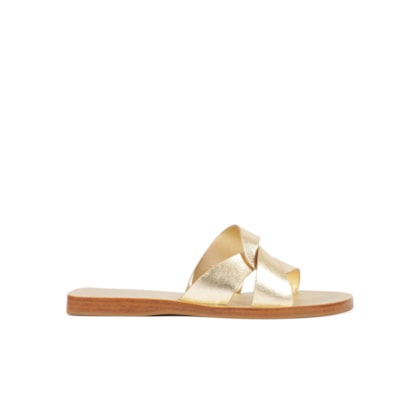 Sandália Feminina Rasteira Metalic Napa Platina - Dourado